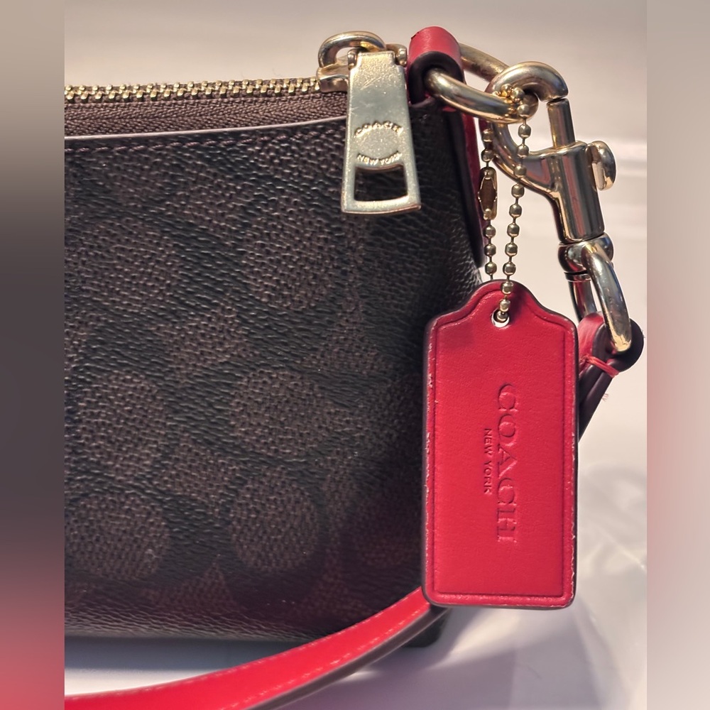COACH Charlotte Shoulder Bag In Signature Canvas (CX810)Gold/Walnut/Bold-Red - Picture 9 of 14